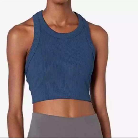 Free People Movement Game Time Blue Racerback Ribbed Cami Athletic Tank Top Sz M - Picture 1 of 14